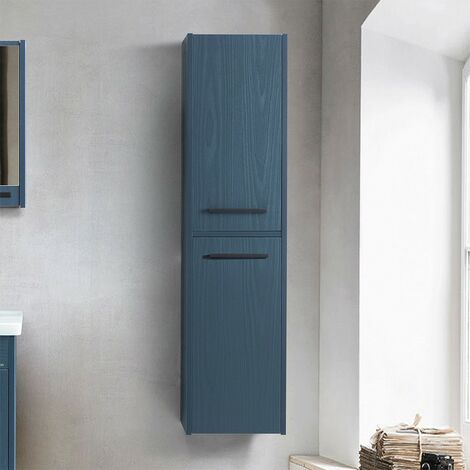 Colonna bagno sospesa 140 cm blu effetto legno 2 ante soft-close Sofia