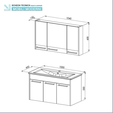 Mobile bagno sospeso 80 cm verde effetto legno con armadietto a specchio  Sofia