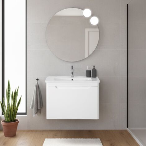 Mobile bagno sospeso 80 cm bianco lucido con specchio 70x90 Stillo (1/5)