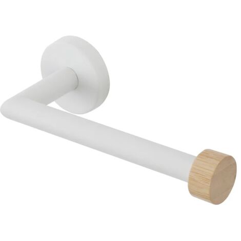 Portarotolo E Scopino Per Bagno Relaxdays - In Acciaio E Bambù, Set Igienico Con Testine Di Ricambio - Bianco - Foto 8