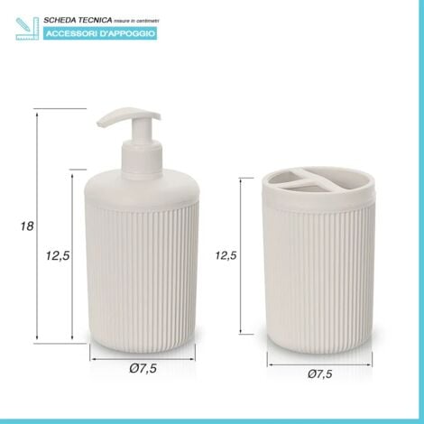 Accessori bagno appoggio in set completo 5 pezzi beige in plastica Ring