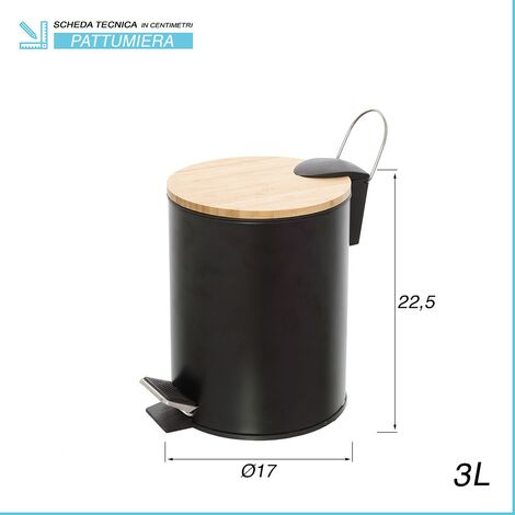 PATTUMIERA BAGNO RETTANGOLARE IN ACCIAIO NERO 3L, ARTEMISIA