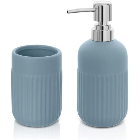 Set Accessori Bagno 2 Pezzi In Resina - Effetto Pietra Turchese, Dispenser E Portaspazzolini - Foto 9