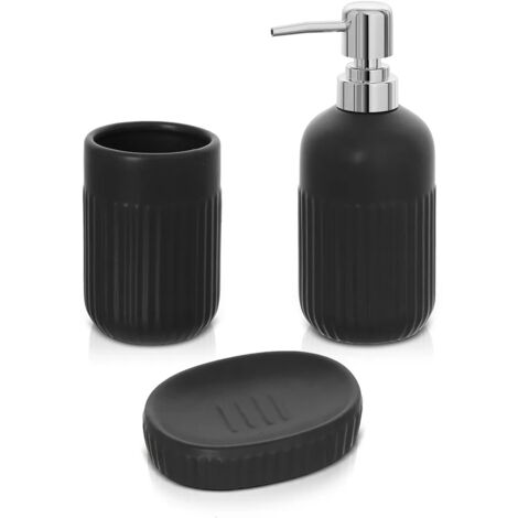 Accessori bagno da appoggio in set 3 pezzi in ceramica colore nero Cup (1/5)
