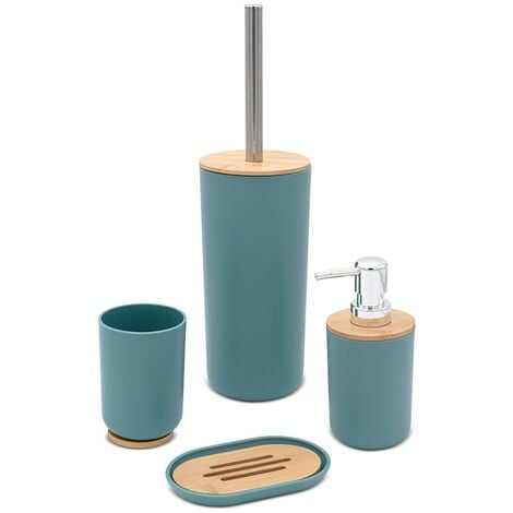 Set completo accessori bagno da appoggio acquamarina in abs e bamboo Surf