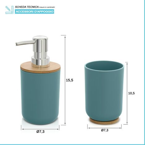 Set completo accessori bagno da appoggio acquamarina in abs e bamboo Surf