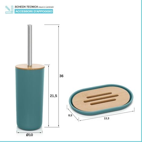 Set completo accessori bagno da appoggio acquamarina in abs e bamboo Surf