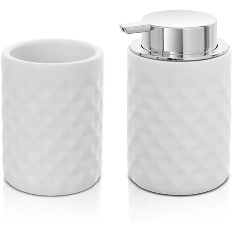 Set Di 3 Accessori Da Bagno In Ceramica – Portaspazzolini, Dispenser Sapone E Portasapone, Stile Bohémien Rustico, Finitura Lucida Spazzolata, Regalo Inaugurazione Casa