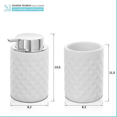 Set accessori bagno bianco da appoggio dispenser e portaspazzolini in ceramica  Cristal