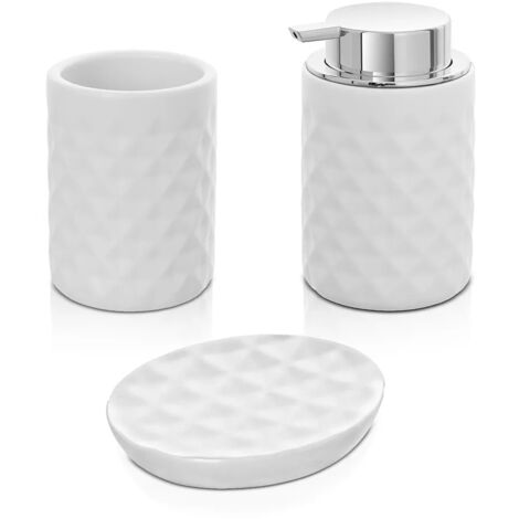 Accessori bagno da appoggio in set 3 pezzi ceramica colore bianco Cristal