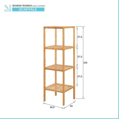 Scaffale per bagno in legno bamboo bianco 3 ripiani Tahiti