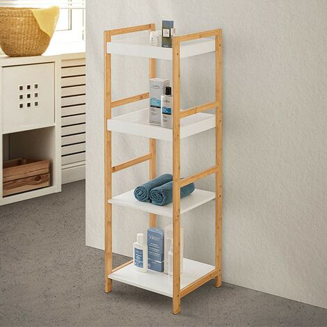 Scaffale A Terra Per Bagno In Bambù Naturale - Deluxe 4 Ripiani - Dimensioni 35,6x25,4x86,4 Cm - 3