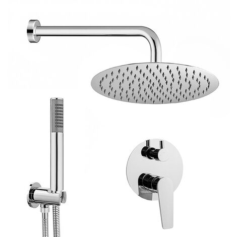 Kit doccia incasso cromato completo di soffione 20 cm inox e kit doccetta Recta