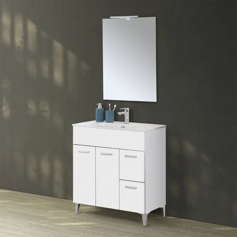 Mobiletto bagno da terra 80 bianco con lavabo e specchio LED Martha (1/5)