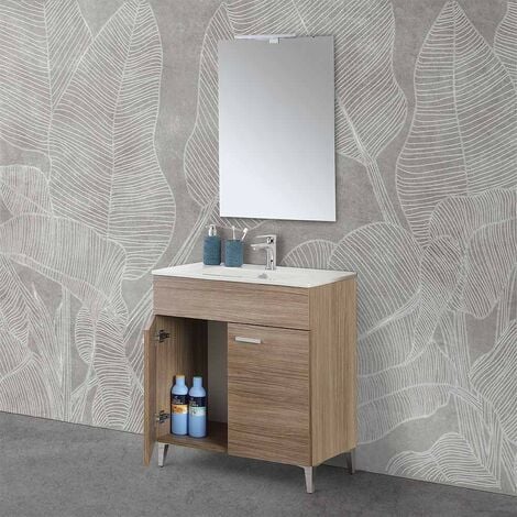 Mobile bagno BUMA100 Rovere scuro 8110 con lavabo e specchio