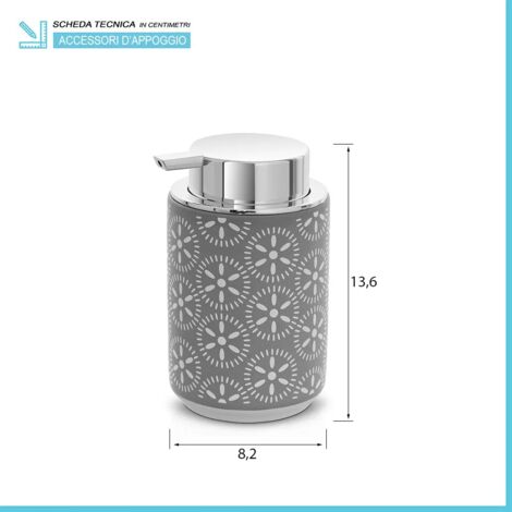 Set Di 2 Dispenser Per Sapone In Ceramica Grigia - 350 Ml Con Pompa Grande Ed Etichette - Ricaricabili Per Cucina E Bagno - 4