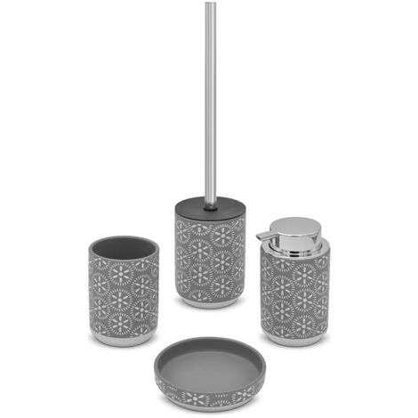 Set accessori bagno da appoggio 4 pezzi in ceramica grigio  Circus