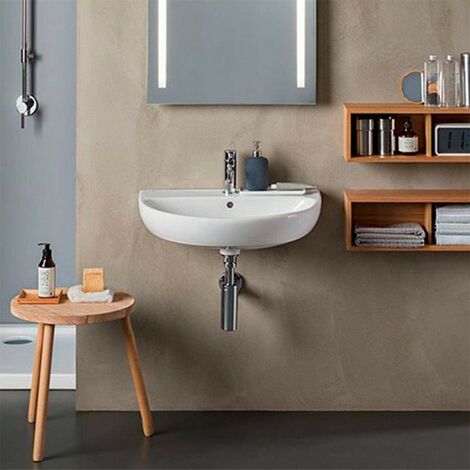 Lavabo piccolo in ceramica azzurro cielo con installazione sospesa