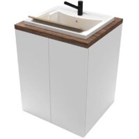 Mobile lavatoio bianco 71x65 cm con ante e vasca in resina Wanda