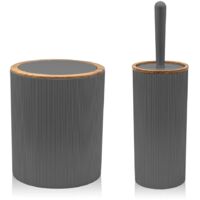 Set 2 pezzi Porta scopino e Pattumiera 5lt Grigio dettagli effetto legno Blob