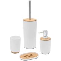 Set completo accessori bagno da appoggio in abs bianco e bambù Surf