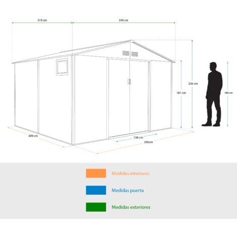 Abri de Jardin en Métal Gardiun Surrey 10,85 m2 Extérieur 340x319x226 cm en Acier avec Fenêtre Latérale et Effect Bois Grainé
