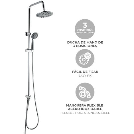 Colonne de douche avec inverseur, tuyau flexible, douchette à main et  pommeau de douche 25x25cm
