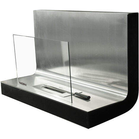 Kekai – Cheminée bioéthanol murale 80x35x50 cm – Brûleur acier inoxydable – Verre trempé – Étouffoir – Utilisation intérieure et extérieure