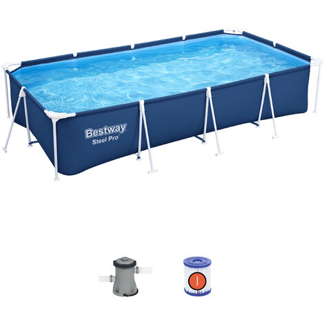 Bestway – Piscine tubulaire rectangulaire 400x211x81 cm – Capacité 5700 litres – Structure en acier galvanisé – Liner PVC triple couche – Montage sans outils