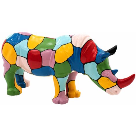 Statuette Figurine Décorative Rhinocéros Taille L Kuatéh en Polyrésine 104x26x47 cm Multicolore