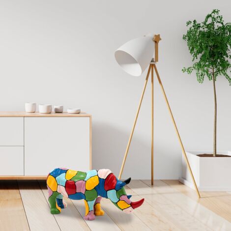 Statuette Figurine Décorative Rhinocéros Taille L Kuatéh en Polyrésine 104x26x47 cm Multicolore