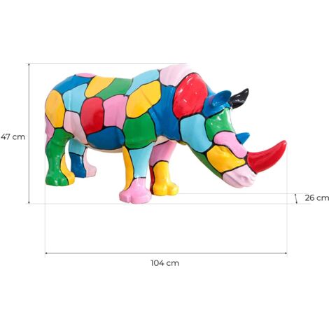 Statuette Figurine Décorative Rhinocéros Taille L Kuatéh en Polyrésine 104x26x47 cm Multicolore