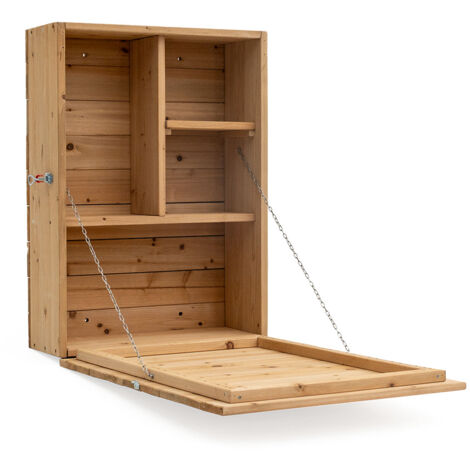 Meuble comptoir bar mural convertible en table – Armoire en bois de pin 52x22x77,5 cm – Étagères et porte frontale pliable – Kovyx