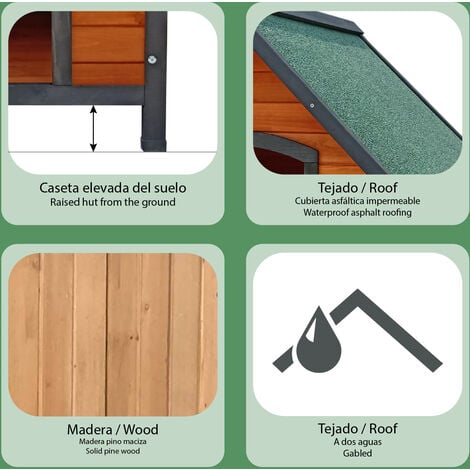 Niche pour Chien Petit en Bois Gardiun Sweet 76x72x76 cm avec Toit à 2 Pentes et Toiture en Asphalte