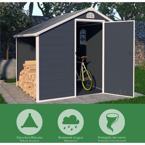 Abri de Jardin Résine Gardiun Sylvana A 3,92 m² 204x192x204 cm avec Range Bûches Extérieur Anthracite