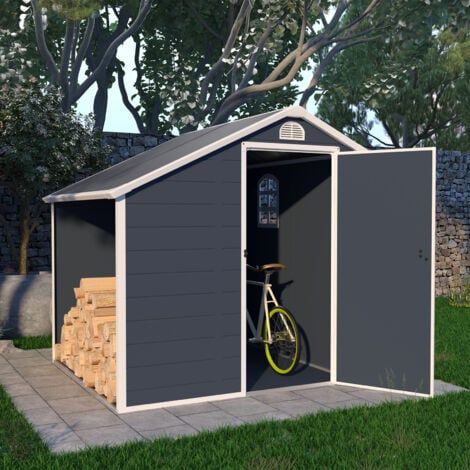 Abri de Jardin Résine Gardiun Sylvana A 3,92 m² 204x192x204 cm avec Range Bûches Extérieur Anthracite