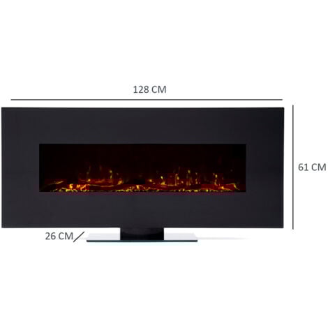 Cheminée Électrique Murale Non Encastrable 1600W Kekai Kentucky 128x26x61cm Noir Simulation Feu Télécommande Intérieur