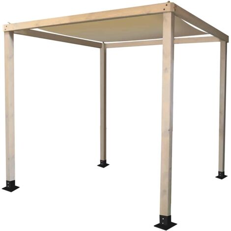 Pergola en bois traité 255x255x225 cm – Auvent fixe beige – Structure 4 poteaux – Traitement anti-fongicide et insecticide – Chillvert (1/5)