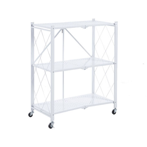 Étagère de Rangement à 3 Niveaux Pliable et Roues CATTERHOUSE Kim 84 - 71,5x36x84 cm Charge Lourde 120 Kg Cadre Acier Blanc (1/5)