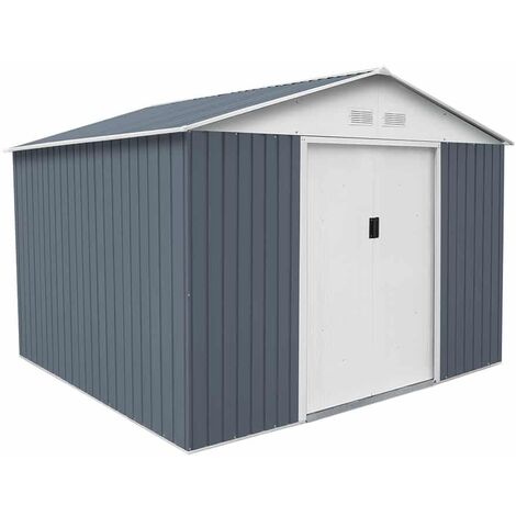 Gardiun – Abri de jardin métal 7,74 m² – Dimensions 241x321x205 cm – Acier galvanisé gris anthracite – Double porte coulissante (1/5)