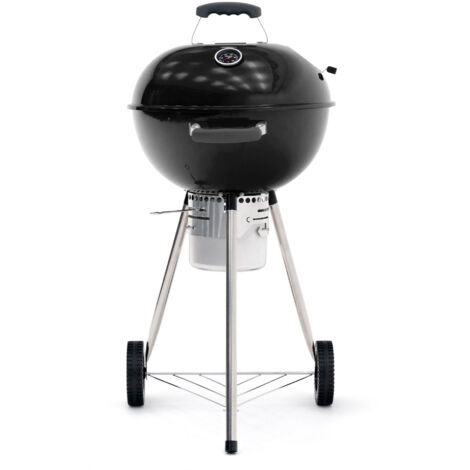 Kekai – Barbecue portable charbon 58x47x100 cm – Acier émaillé noir – Couvercle avec thermomètre – Roulettes intégrées pour déplacement facile