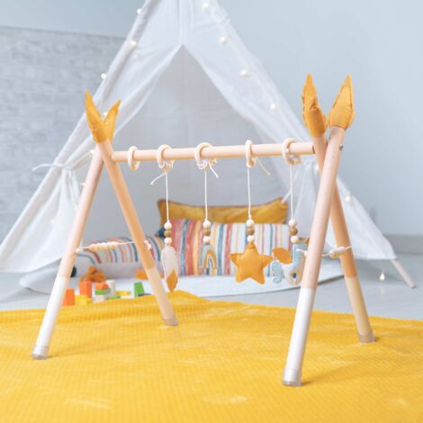 Arche de Jeux Bois Bébé Arche Portique Deveil Eveil Bébé Jouet a Suspendre Bébé Cadre de Fitness Bébé en Bois Baby Mobile Activité Center Gym Jouet