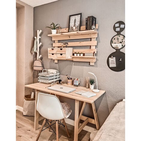 Mesa escritorio pequeño de madera con caballete de pino sin barniz GLAM