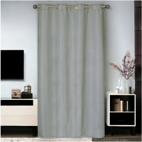 Rideau isolant thermique et phonique à œillets, gris, 140x240cm prêt a poser