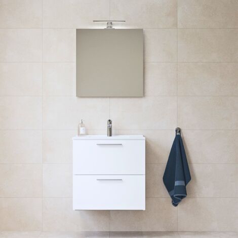 Vitra  Mia Waschtisch 59x61x39,5cm für Badezimmer mit Spiegel, Waschbecken und LED-Beleuchtung, Weiß glänzend (MIASET60B) (1/5)