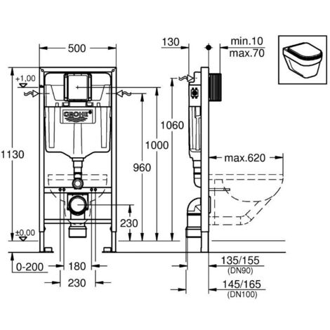 Grohe Set Vorwandelement Rapid SL mit Wandbefestigungen und Auslösungsplatte mattschwarz (38811KF0)