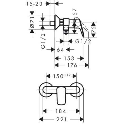 Hansgrohe Brausegarnitur Logis Mischer + 2-Strahl-Handbrause + 65 cm Stange + Flexibel, Chrom (71600000-CROMETTA)