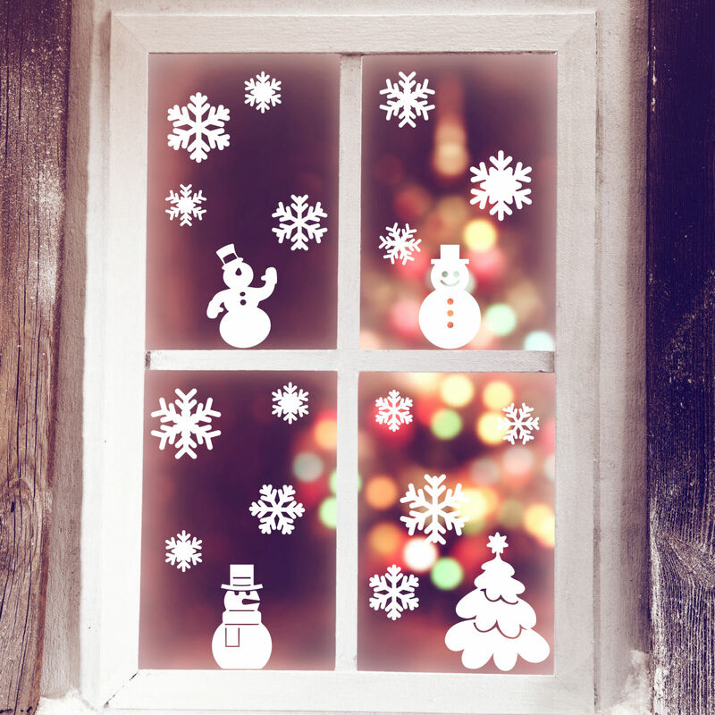 Lot De 3 Feuilles D'Autocollants Déco Noël Rétro – Motifs Couronnes & Bonhomme De Neige – 15 X 30 Cm – WANDIC