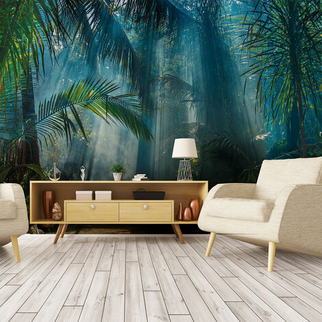 Papier peint panoramique jungle préencollé – Dimensions H 250 x L 360 cm – Motifs jungle et palmiers – Intissé éco-friendly, lessivable (1/5)