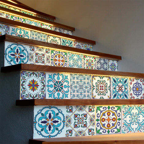 Stickers adhésifs escalier carrelages contremarche - ORNEMENTS CONTEMPORAIN - 2 bandes de 17.5x122.5cm